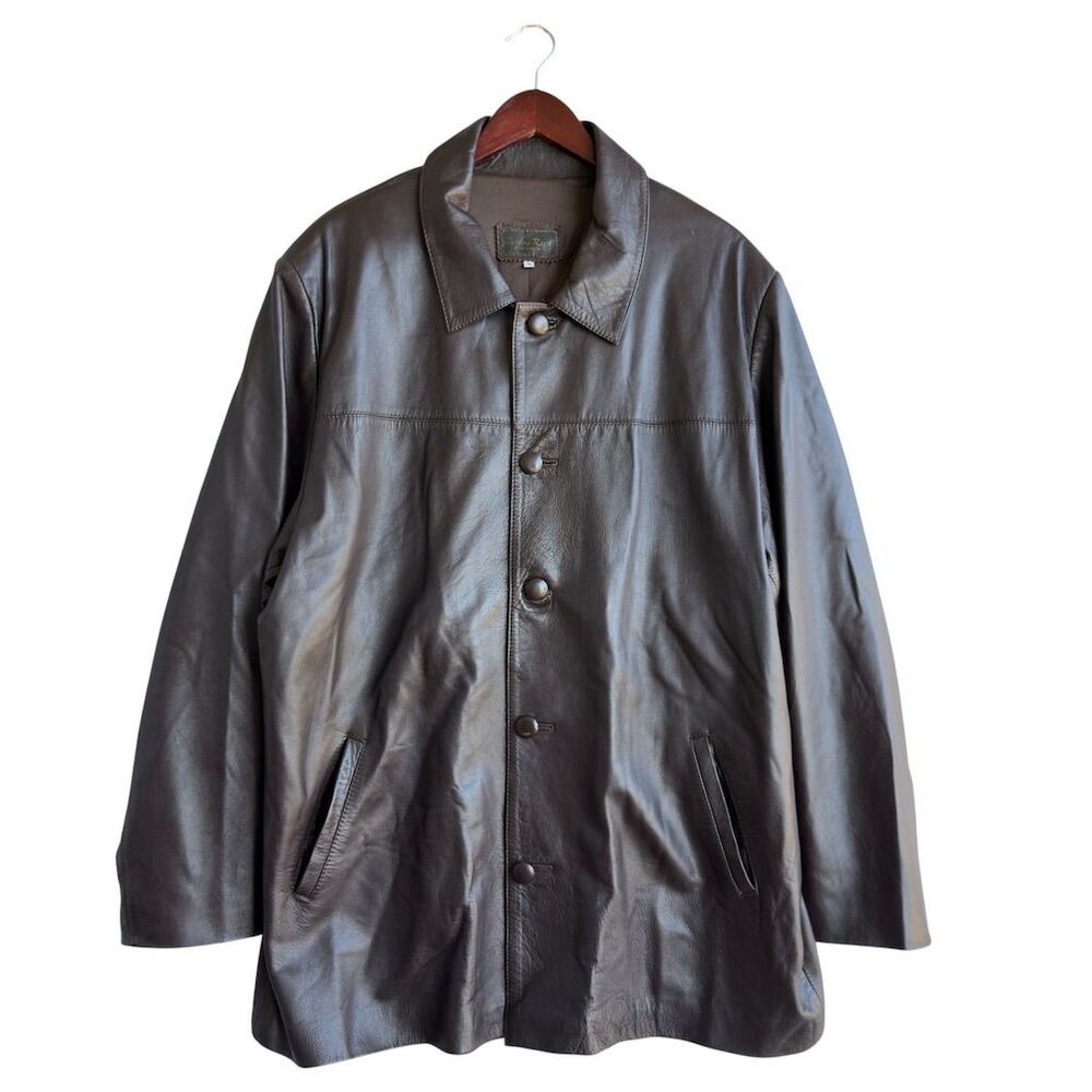 Vintage BETTINA RIZZA Leather Jacket Men’s Size XL Chocolate Brown Car Coat